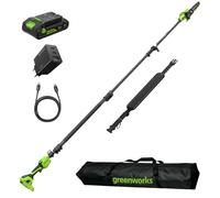 Greenworks 24V Élagueuse Télescopique Sans Balais, 20m/s Vitesse de Coupe, Tronçonneuse Sans Fil avec Lame 20cm et Système Auto-Huile pour Élagage, in atterie 3Ah et Chargeur Rapide 65W