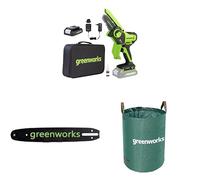 Greenworks 24V Mini Tronçonneuse 10cm Avec Batterie 2ah, Chargeur, Barre de Chaîne et Sac à Déchets de Jardin 120 L