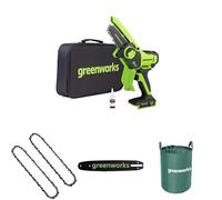 Greenworks 24V Mini Tronçonneuse 10cm Sans Batterie Ni Chargeur + Chaînes Pack de 2 + Barre de Guidage + Sac à Déchets de Jardin 120 L