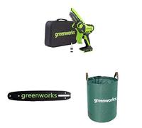 Greenworks 24V Mini Tronçonneuse 10cm Sans batterie ni chargeur+ Greenworks 10cm Barre de guidage + Sac à déchets de jardin Greenworks 120 L