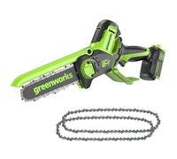 Greenworks 24V Mini Tronçonneuse 10cm Tronçonneuse Sans batterie + Greenworks Pack de 2 chaînes de tronçonneuse pour barre de 4 pouces (10 cm)
