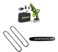 Greenworks 24V Mini Tronçonneuse Livré avec batterie 2ah et chargeur+ Greenworks 10cm chaîne Pack de 2 chaînes + Greenworks 10cm Barre de chaîne