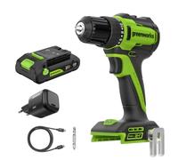 Greenworks 24V Perceuse-visseuse sans fil sans balais DD335, 35 Nm, légère, éclairage LED, embrayage 19+1, avec batterie 2 Ah USB-C, chargeur 30 W et câble 100 W