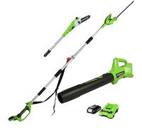 Greenworks 24V Pole-Saw and Hedge 2-in-1, Blower with 2Ah Battery/Charger