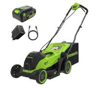 Greenworks 24V Tondeuse à Gazon, Largeur de Coupe 36 cm, Jusqu’à 400 m², réglage Central de la Hauteur de Coupe en 6 Positions 20-80 mm, avec 1 Batterie 4 Ah et Chargeur - LM3612