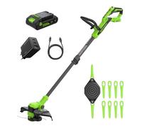 Greenworks 24V Tondeuse à Gazon sans Balai Gen2 2-en-1 avec Batterie pour Jardins Petits à Moyens, Hauteur réglable, Largeur de Coupe de 30 cm, inclut 10 Lames en Plastique, Batterie de 2,0