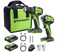 Greenworks 24V Visseuse Devisseuse Sans Fil 45Nm + 220Nm Visseuse à Chocs sans fil, (2) batteries USB-C de 2.0Ah (12.000mAh) et chargeur rapide USB-C de 65W (3 ports) CK321