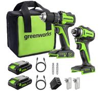Greenworks 24V Visseuse Devisseuse Sans Fil 45Nm + 220Nm Visseuse à Chocs sans fil, (2) batteries USB-C de 2.0Ah (12.000mAh) et chargeur rapide USB-C de 65W (3 ports) CK321