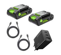 Greenworks 2x24V 2Ah Batterie High Power USB-C & Chargeur USB-C 65 W & Câble Kit,Compatible avec Tous Les Outils Greenworks 200+ de la Série 24 V, Garantie 2 Ans - K2D4DEA