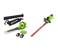 Greenworks 2x24V Aspirateur Souffleur sans Fil de Feuilles à Batterie Bandoulière & G40HT61 Taille-Haie à Batterie, Lame Double Action de 61 cm, Coupe Jusqu'à 27 mm