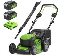 Greenworks 2x24V Tondeuse à Gazon sans Fil Autopropulsée, Largeur de Coupe 46cm, Inclus 2 X 24V 4Ah et Chargeur Double, GD24X2LM46SPK4X + Greenworks Lame de Rechange Originale de 46 cm