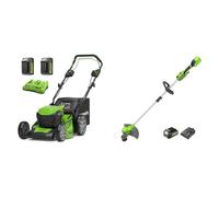 Greenworks 2x24V Tondeuse à Gazon sans Fil Autopropulsée Pelouses Jusqu'à 480m² & 24V Coupe Bordure sans Fil avec Roue pour Moyens Jardins, Largeur Coupe 33 cm