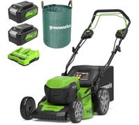 Greenworks 2x24V Tondeuse à Gazon sans Fil, Largeur de Coupe 46cm, Sac 55L & Deux Batteries Deux 4Ah Un Chargeur Double, Garantie 3 Ans - GD24X2LM46SPK4X + Sac à déchets de Jardin Greenworks 120 L
