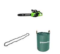 Greenworks 40V 40cm Tronçonneuse à Batterie avec Moteur Sans Balais, SANS Batterie 40V et Chargeur + Greenworks 40cm Chaîne + Sac à déchets de jardin Greenworks 120 L