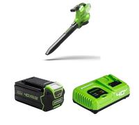 Greenworks 40V Aspirateur Souffleur sans Fil de Feuilles à Batterie avec Moteur sans Balais,370km/h, 4.17m³/Min, Sac pour Mulching de 45L, Deux 4Ah Batteries et Chargeur, Garantie 3 Ans GD40BVIIK4X
