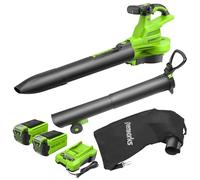 Greenworks 40V Aspirateur Souffleur sans Fil de Feuilles à Batterie avec Moteur sans Balais,370km/h, 4.17m³/Min, Sac pour Mulching de 45L, Deux 2Ah Batteries et Chargeur, Garantie 3 Ans GD40BVIIK2X