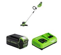 Greenworks 40V Coupe Bordure sans Fil 30 cm, Hauteur Réglable, Nylon 1,65 mm + Batterie 40V 4Ah Lithium-ION, Charge Rapide, LED à 3 Niveaux, Garantie 2 Ans + Chargeur G40UC5, Garantie 3 Ans.