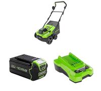 Greenworks 40V Râteau Scarificateur Aérateur Gazon sans Fil Moteur sans Balai, 3100 TR/Min, Largeur Travail 38 cm, 5 Profondeurs, Bac Ramassage 45L,5Ah Batterie ni Chargeur, Garantie 3 Ans