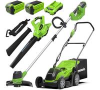 Greenworks 40V Tondeuse à Gazon Largeur de Coupe de 35 cm avec 2X 2Ah Batteries et Un Chargeur G40LM35K2X Bonus 40V Coupe Bordure sans Fil Outil Uniquement G40LT & 40V Aspirateur Souffleur GD40BV