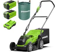 Greenworks 40V Tondeuse à Gazon sans Fil, Largeur de Coupe de 35 cm, Sac de 40L, Inclus Deux Batteries 40V 2Ah et Un Chargeur-G40LM35K2X + Sac à déchets de Jardin Greenworks 120 L