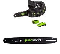 Greenworks 40V Tronçonneuse à Batterie Top Poignée Moteur Sans Balais, Longueur Guide-Chaîne 25 cm, Avec Batterie 40V 2Ah, Chargeur + Greenworks barre de remplacement de 25 cm