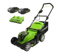Greenworks 48V (24V x 2) Tondeuse à Gazon Sans Fil pour Pelouses Jusqu'à 440m², Largeur de Coupe 41 cm, Sac de 50L, INCLUS Deux Batteries de 24V 2Ah et Chargeur Double, Garantie 3 Ans, G24X2LM41K2X