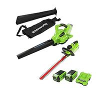 Greenworks Aspirateur-souffleur 2-1 GD40BV & Taille-haies à batterie G40HT (Li-Ion 40V 280 km/h vitesse d'air 61cm longueur de coupe 27mm capacité de coupe avec batteries 2x2Ah et chargeur)