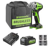 Greenworks hocs Sans Fil Moteur Brushless 400 Nm Kit Boulonneuse a Choc (4 douilles Jeu de profilés, 3 Vitesses Variables, 13mm Mandrin, Éclairage LED)