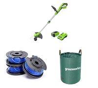 Greenworks Coupe Bordure Sans Fil avec Roue pour Jardins, Largeur Coupe 33 cm, Fil en Nylon 1,65 mm à Alimentation Automatique, Batterie 40V 2Ah et Chargeur G40LT33 + Greenworks Bobine double fil pour