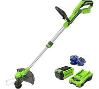 Greenworks Coupe-Bordures 40V 33cm avec Batterie 2Ah et Chargeur, Bobine Double de Cordon 3 Pièces Incluses