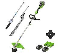 Greenworks Coupe-Bordures à Batterie 2x24V 40cm, Embout avec Taille-haie, Embout avec élagueuse avec 2 Batteries 4Ah et Chargeur Double