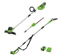 Greenworks Coupe-bordures à batterie G40LT et Scie à perche à batterie & Taille-haies télescopique 2-1 G40PSH (Li-Ion 40 V 30cm largeur de coupe 7000U/min avec batterie 2Ah et chargeur)