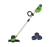 Greenworks Coupe-bordures sans fil à batterie G40LT avec 3 bobines double-fil (Li-Ion 40 V tête de moteur tournante et inclinable entraînement en aluminium sans batterie ni chargeur)
