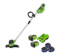 Greenworks Coupe-bordures sans fil à batterie G40LT avec 3 bobines double-fil (Li-Ion 40 V tête de moteur tournante et inclinable entraînement en aluminium sans batterie ni chargeur)
