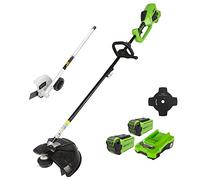 Greenworks Débroussailleuse à Batterie avec Moteur sans Balai, Harnais, Hauteur Réglable, Largeur de Coupe 40 cm, Fil en Nylon 2 mm ou Lame 25 cm + Coupe-Bordure Accessoire