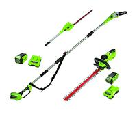 Greenworks Élageuse sur perche & Taille-haies télescopique 2en1 G40PSH et taille-haies à batterie G40HT (Li-Ion 40V 20cm/51cm/61cm longueur de la lame avec 2x2Ah batteries et 2 chargeurs)