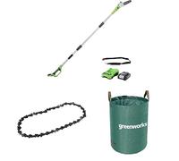 Greenworks Élagueuse sur Perche, Longueur Guide-Chaîne 20cm, SANS Batterie 24V 2Ah Chargeur + Greenworks 20cm Chaîne+ Sac à déchets de jardin Greenworks 120 L