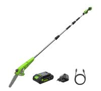 Greenworks Élagueuse sur Perche sans fil 24 V 20 cm, 2,68 m, Tronçonneuse électrique avec Lubrification Automatique, Vitesse de Chaîne de 6,7 m/s, Batterie 2Ah et Chargeur USB C 30W