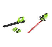 Greenworks G40ABK2 Souffleur à Batterie Axial de Feuilles Mortes sans Fil & G40HT61 Taille-Haie à Batterie, Lame Double Action de 61 cm, Coupe Jusqu'à 27 mm