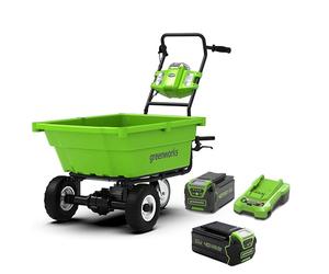Greenworks G40GC Chariot/brouette électrique autotractée 106L/100kg, basculement Facile, sans Batterie/Chargeur + Kit 40V 4Ah + Chargeur 2A GSK40B4 + Batterie 40V 5Ah G40B5
