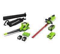 Greenworks G40HT61K2, Taille-Haie à Batterie, Lames Double Action 61 cm, Coupe jusqu'à 27 mm & 2x24V Aspirateur Souffleur sans Fil de Feuilles à Batterie Bandoulière