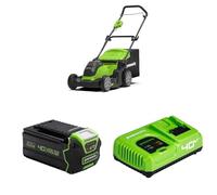 Greenworks G40LM41 Tondeuse à Gazon sans Fil pour Pelouses Jusqu'à 500 m², 41 cm, Sac de 50L sans Batterie Ni Chargeur, Garantie 3 Ans + Batterie 40V 4Ah, Chargeur G40UC5, Garantie 2 Ans.