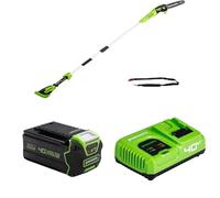 Greenworks G40PSF Élagueuse sur Perche 8-Pouces, 2.58 m Portée + Batterie 40V 4Ah Lithium-Ion, Charge Rapide, LED à 3 Niveaux, Garantie 2 Ans + Chargeur G40UC5, Garantie 3 Ans.