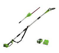 Greenworks G40PSHK2 Élagueuse et Taille Haie à Batterie sur Perche 2-en-1 avec Bandoulière, Guide Tronçonneuse 20 cm, Lames Double Action 51 cm, Batterie 40V 2Ah Chargeur, Garantie 3 Ans