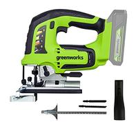Greenworks GD24JS Scie Sauteuse Sans Fil, 3000spm, Base Réglable Jusqu'à 45°, Accessoire d'Aspiration, SANS Batterie 24V Ni Chargeur, Garantie 3 Ans
