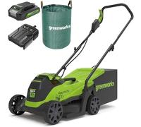 Greenworks GD24LM33K2 Tondeuse à Gazon sans Fil avec Moteur sans Brosse, Largeur de Coupe 33 cm, Sac de 30L, Inclus Batterie 24V 2Ah et Chargeur + Sac à déchets de Jardin 120 L