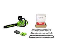 Greenworks GD24X2CS36K4X Tronçonneuse à Batterie Moteur Sans Balais, Longueur Guide-Chaîne 35 cm, Vitesse Chaîne 20 m/s, Graisseur Automatique, 2 Batteries 24V 4Ah et Chargeur Double & Oregon