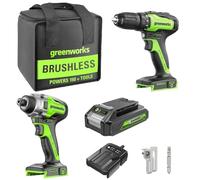 Greenworks Kit d'outils sans fil 24 V, perceuse-visseuse 35 Nm, visseuse à percussion 300 Nm, batterie 2 Ah, chargeur