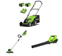 Greenworks Le kit combiné Tondeuse, Coupe-Herbe et souffleur40V 35cm Comprend Une Batterie et Un Chargeur 2X2Ah