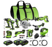 Greenworks POWERALL 24V Kit d’outils électroportatifs 10 pièces - 3 Batteries